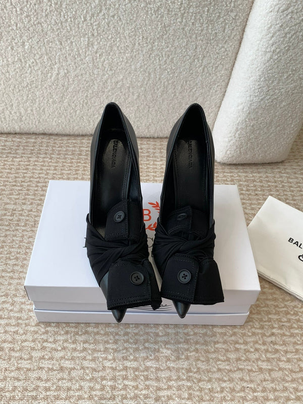 DÉCOLLETÉ ALTO KNIFE SHIRT IN COTONE NERO E PELLE DI VITELLO