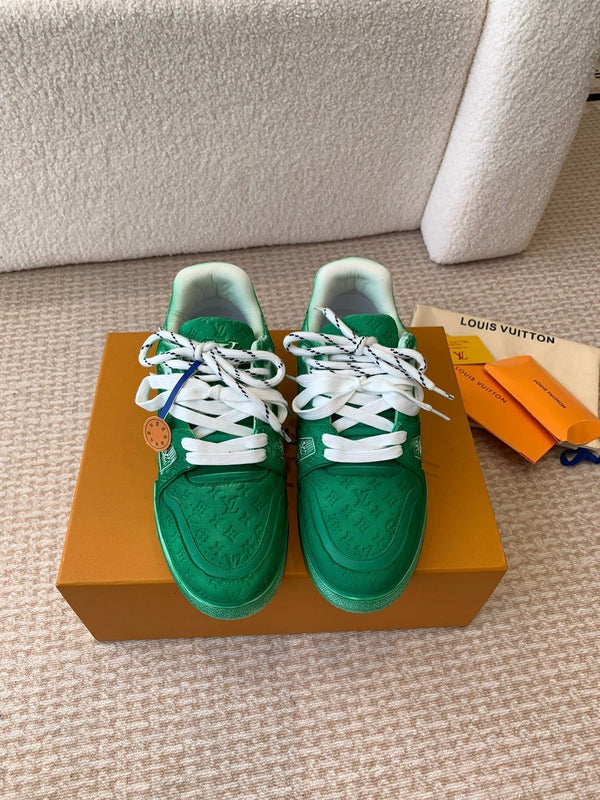 Sneaker LV Trainer 30mm in pelle bovina verde