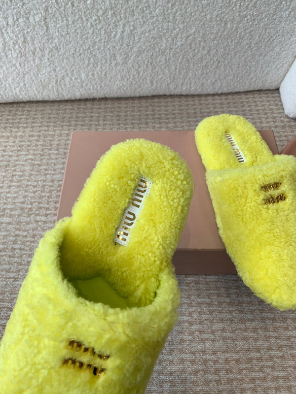 Miu Slippers Lemon Yellow Wool
