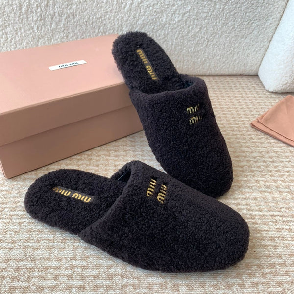 Miu Slippers Black Wool