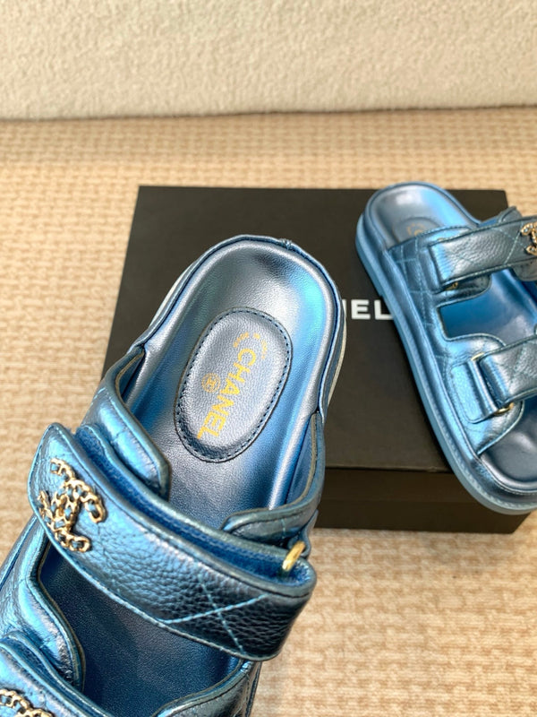 DAD SANDAL IN TEAL BLUE SHEEPSKIN MULE