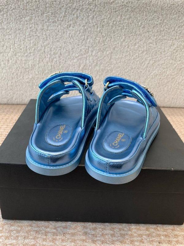 DAD SANDAL IN TEAL BLUE SHEEPSKIN MULE