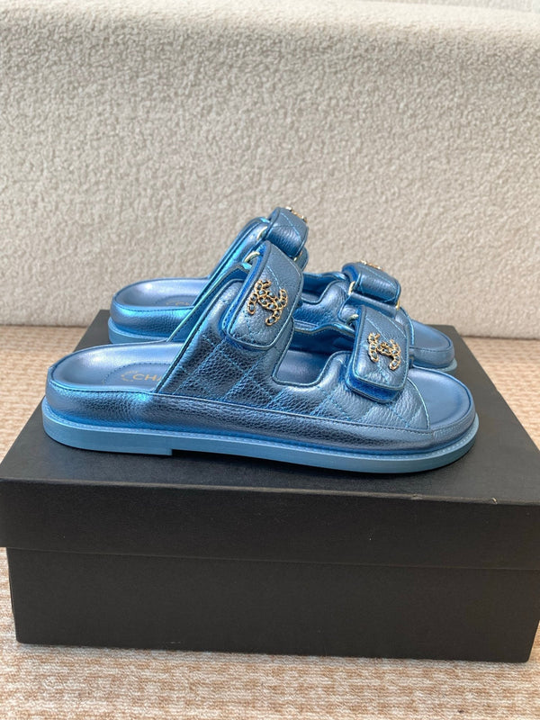 DAD SANDAL IN TEAL BLUE SHEEPSKIN MULE