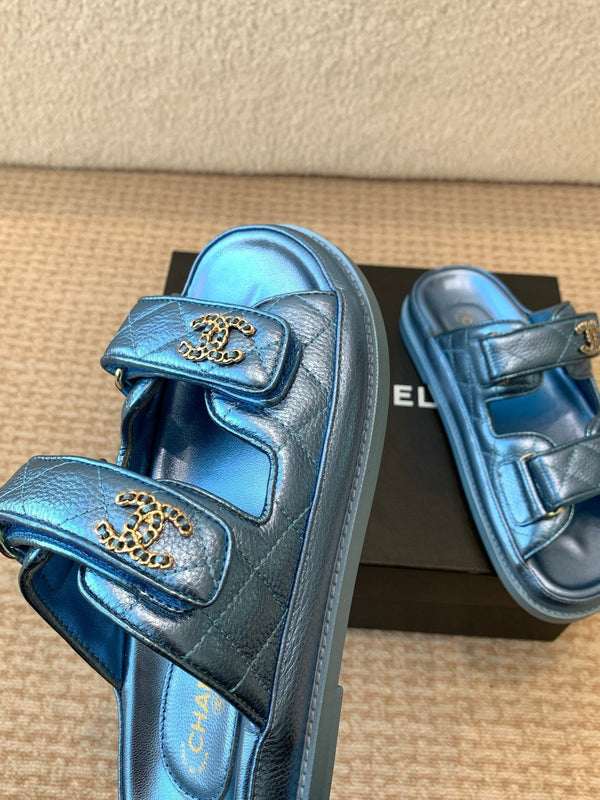 DAD SANDAL IN TEAL BLUE SHEEPSKIN MULE