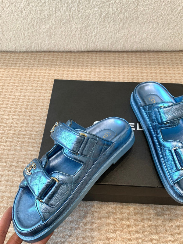 DAD SANDAL IN TEAL BLUE SHEEPSKIN MULE