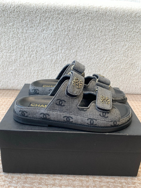 DAD SANDAL IN BLACK DENIM FABRIC MULE