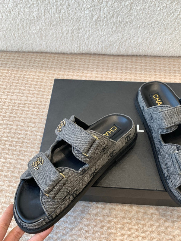 DAD SANDAL IN BLACK DENIM FABRIC MULE