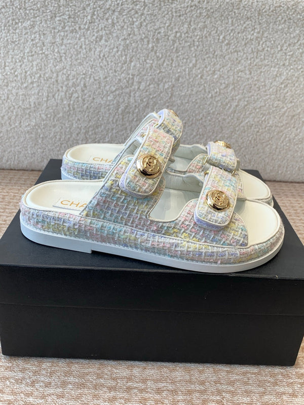 SANDALO DAD IN TESSUTO BIANCO CON PAILLETTES MULE