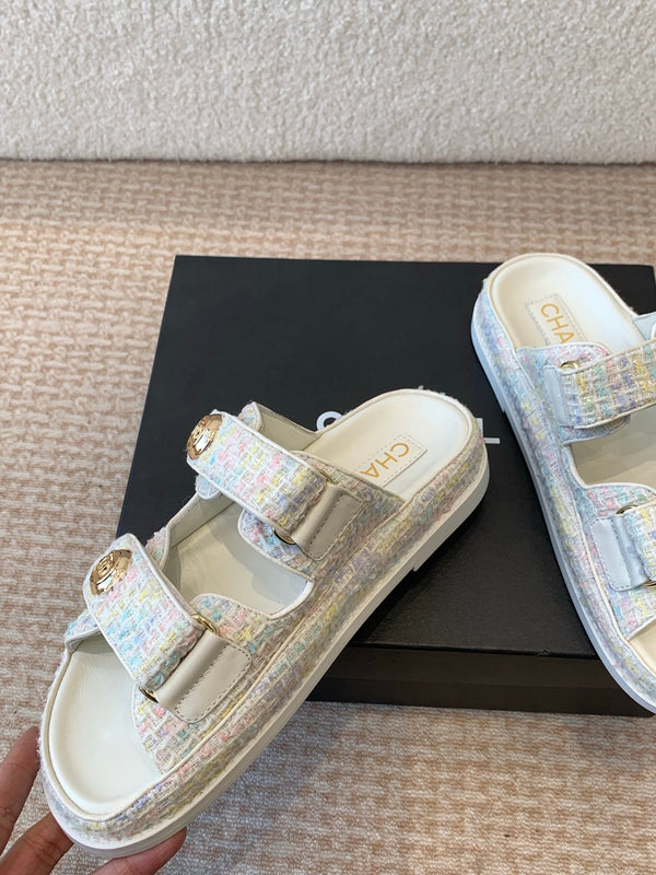 SANDALO DAD IN TESSUTO BIANCO CON PAILLETTES MULE