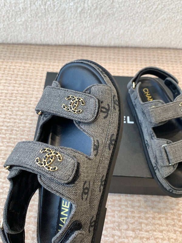 DAD SANDAL IN BLACK DENIM FABRIC
