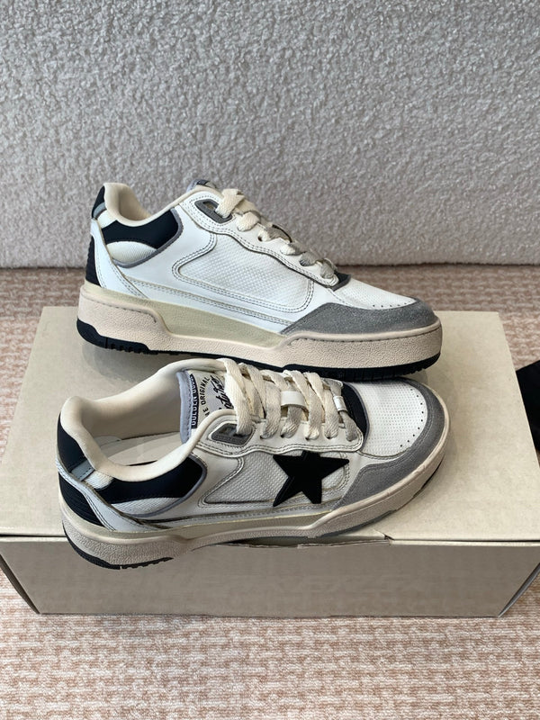 FORTY2 SNEAKERS WITH BLACK STAR WHITE CALFSKIN AND GREY SUEDE UPPER