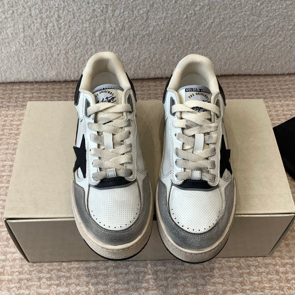 FORTY2 SNEAKERS WITH BLACK STAR WHITE CALFSKIN AND GREY SUEDE UPPER