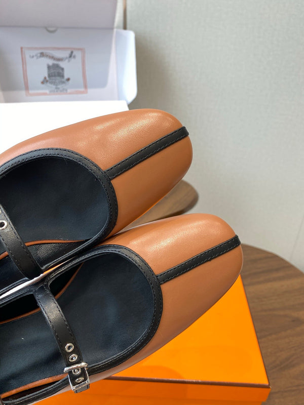 HM 25s Mary Jane Double Strap Camel Black Calfskin 422564