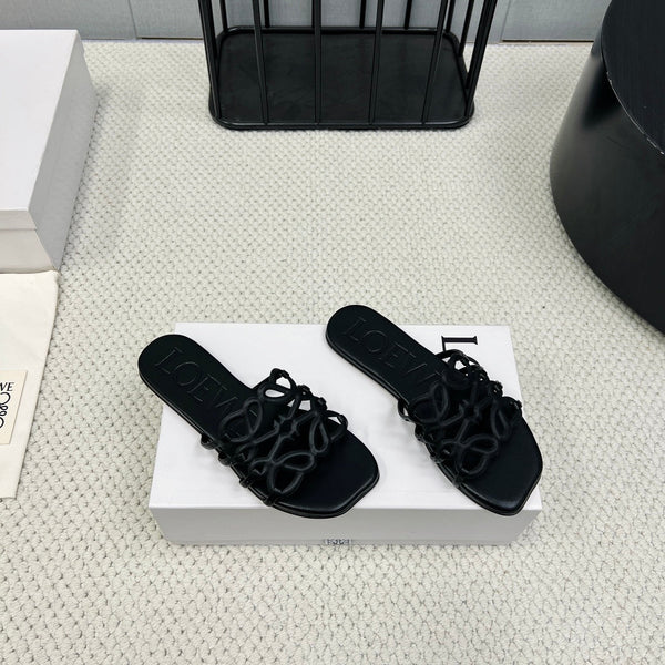 Loewe 25 Petal Anagram Slides Black Cowhide
