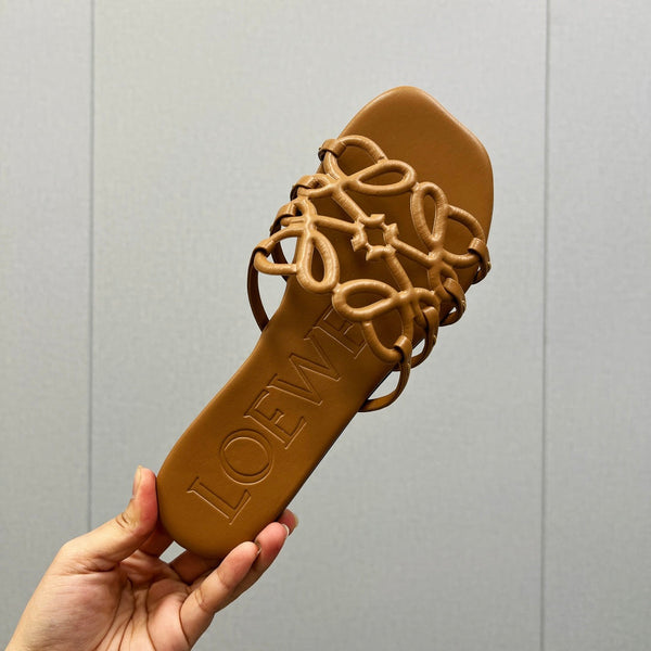 Loewe 25 Petal Anagram Slides Brown Cowhide