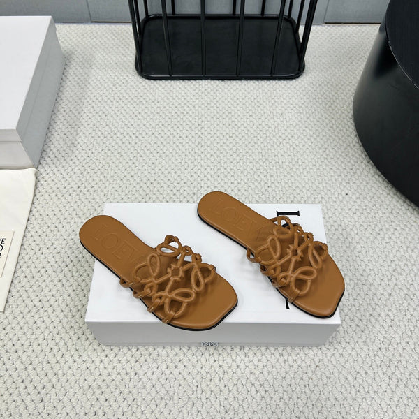 Loewe 25 Petal Anagram Slides Brown Cowhide