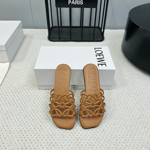 Loewe 25 Petal Anagram Slides Brown Cowhide