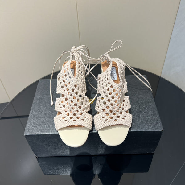 Alaia 25 Round-toe Braided Wedge Sandals 75mm Flamingo Woven Leather433568