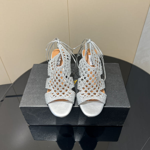 Alaia 25 Round-toe Braided Wedge Sandals 75mm Silver Metallic Woven Leather433570