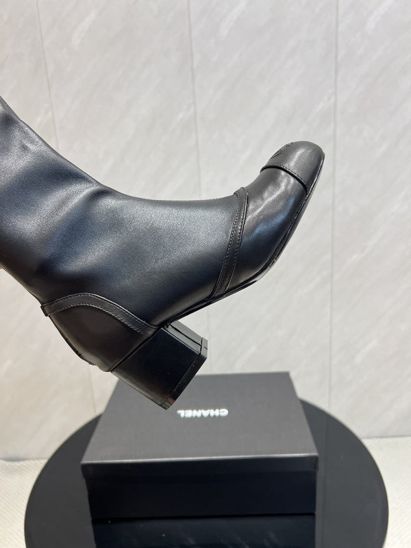 CC 25 Bowknot Stretch Boots Black Sheepskin 516420