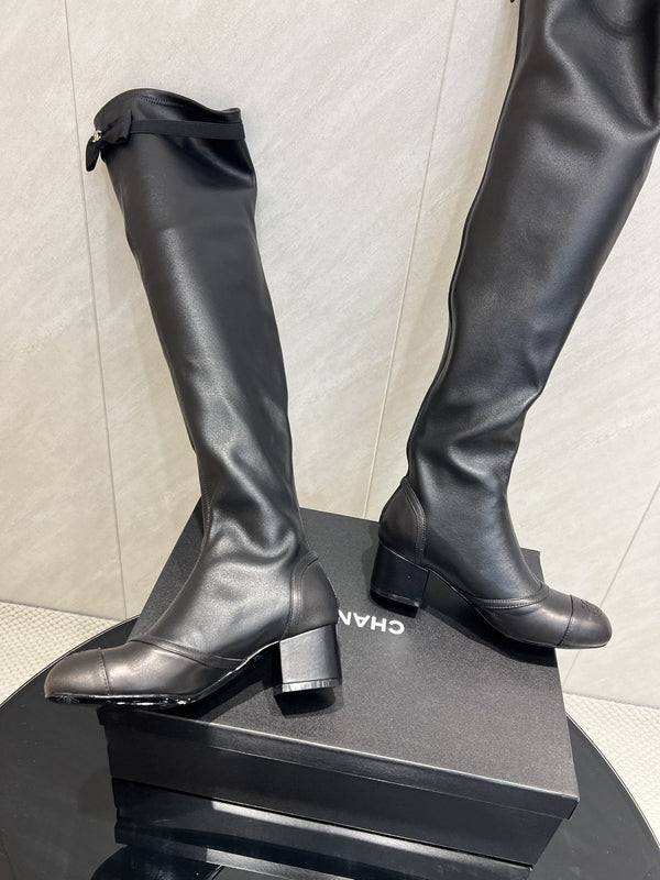 CC 25 Bowknot Stretch Boots Black Sheepskin 516420