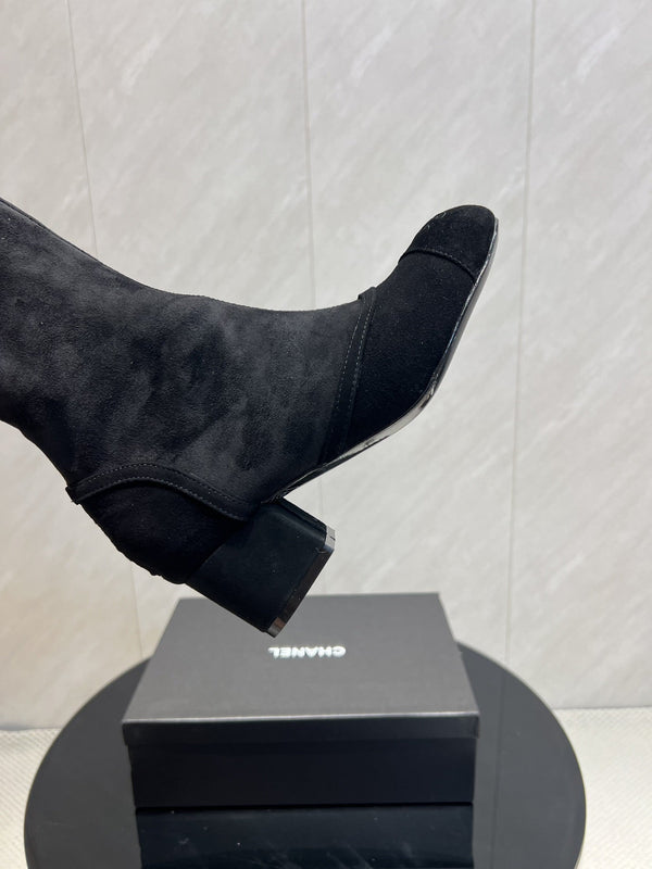 CC 25 Bowknot Stretch Boots Black Velvet Sheepskin 516421