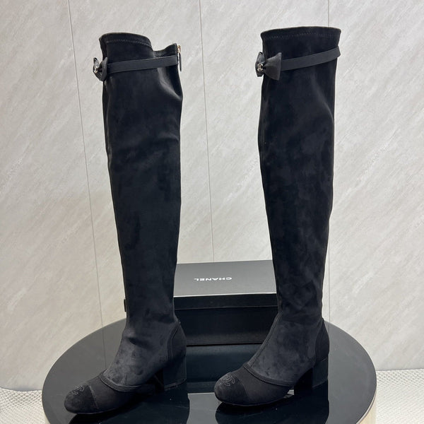 CC 25 Bowknot Stretch Boots Black Velvet Sheepskin 516421
