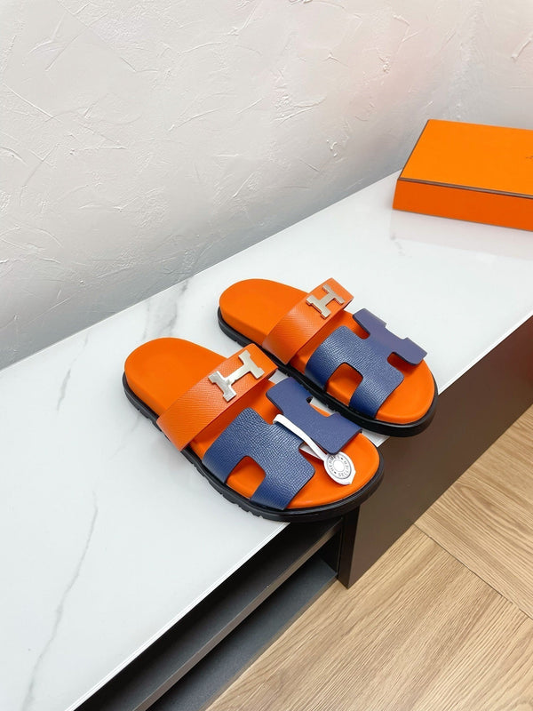 SANDALO CYPRUS IN PELLE DI AGNELLO ARANCIONE MIX LAPIS CON FIBBIA H