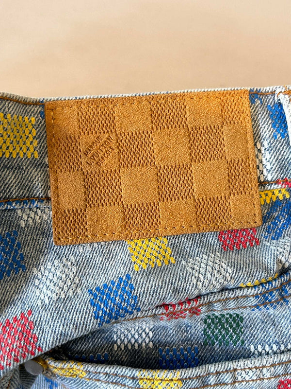 LV Checkerboard Design Jeans Multicolor Cotton