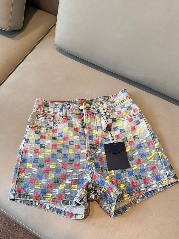 LV Checkerboard Design Short Multicolor Cotton