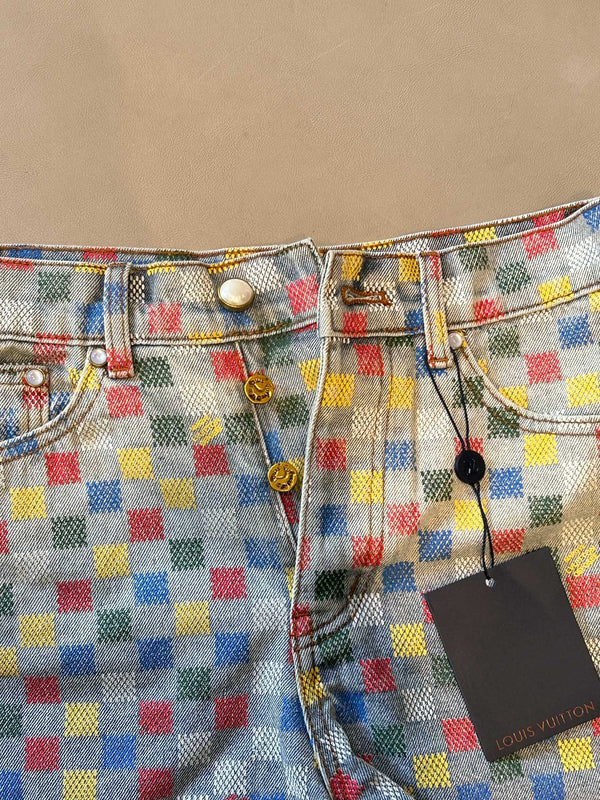 LV Checkerboard Design Short Multicolor Cotton