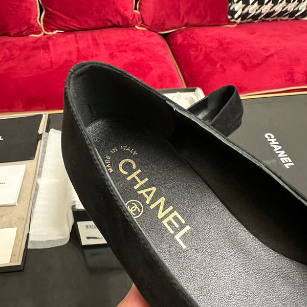 ballet flat flower all black suede