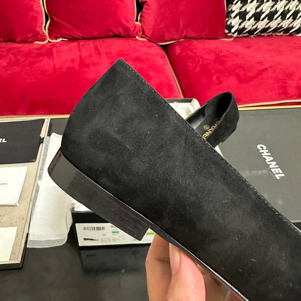 ballet flat white flower black suede black patent calfskin