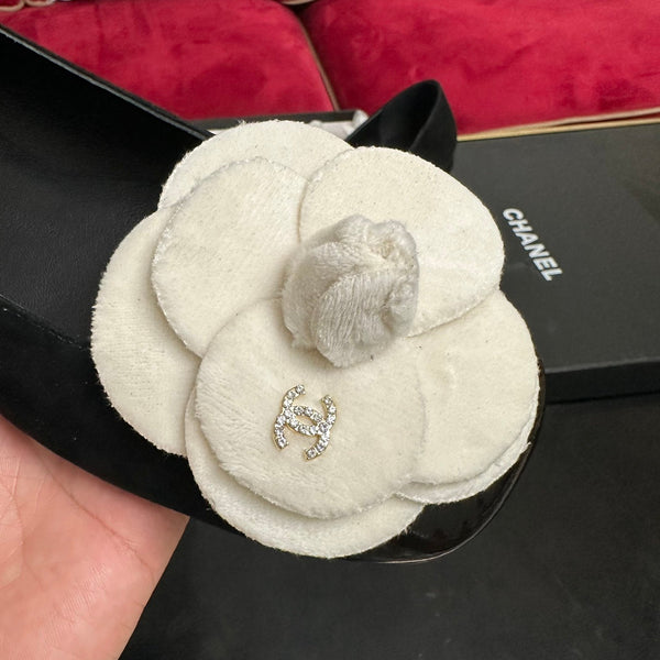 ballet flat white flower black suede black patent calfskin