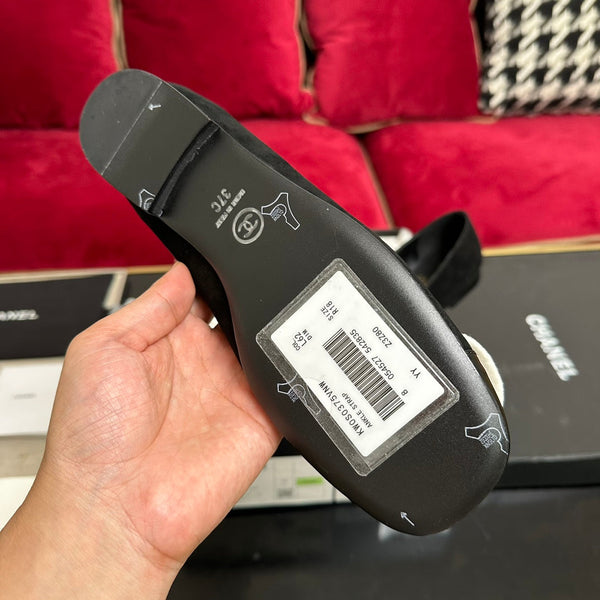 ballet flat white flower black suede black patent calfskin