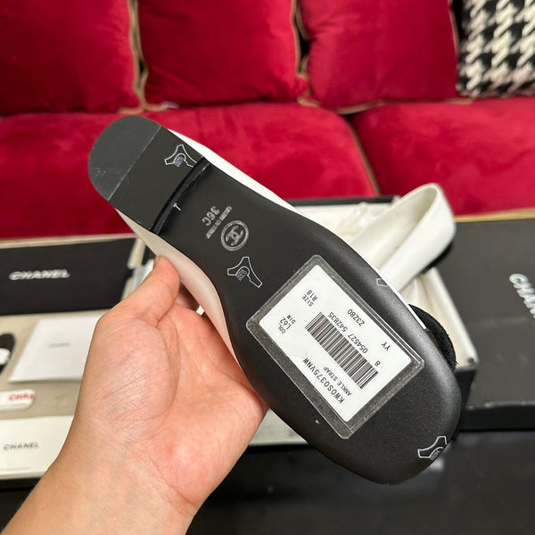 ballet flat black flower white calfskin