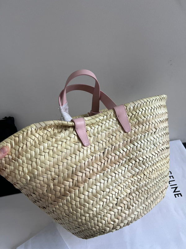 medium classic panier 25cm raffia and tan calfskin