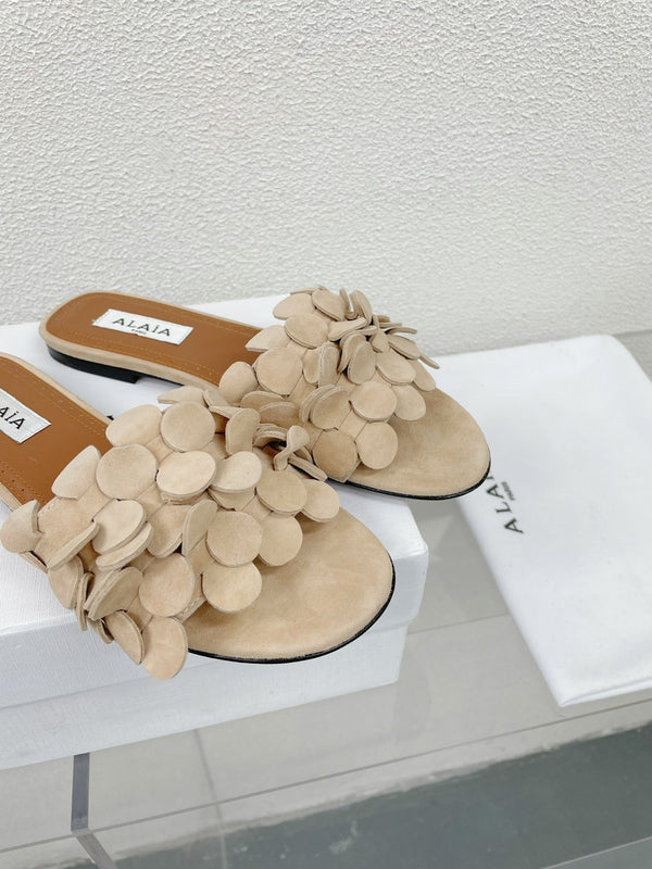 alaia sandal mule flower beige suede