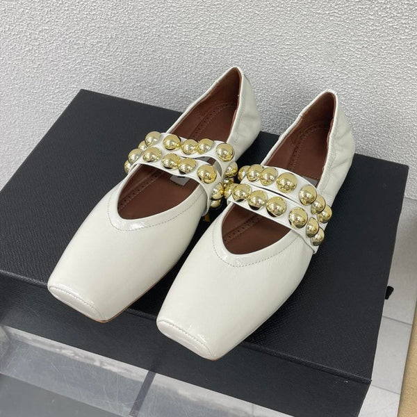 ALAIA MARY JANE PEARL IN GLOSSY WHITE LAMBSKIN