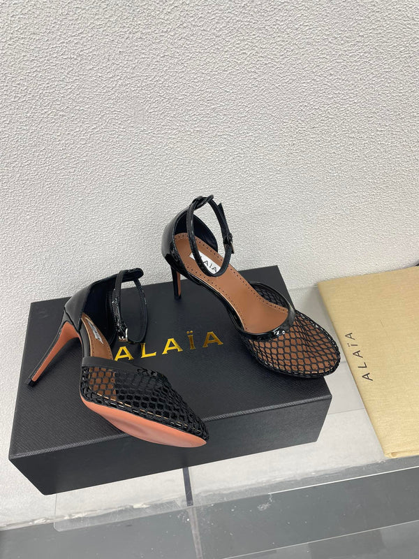 ALAIA HIGH FISHNET 9 CM PUMPS IN BLACK MESH