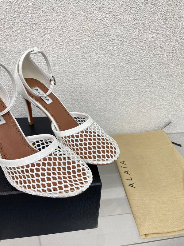 ALAIA HIGH FISHNET 9 CM PUMPS IN WHITE MESH