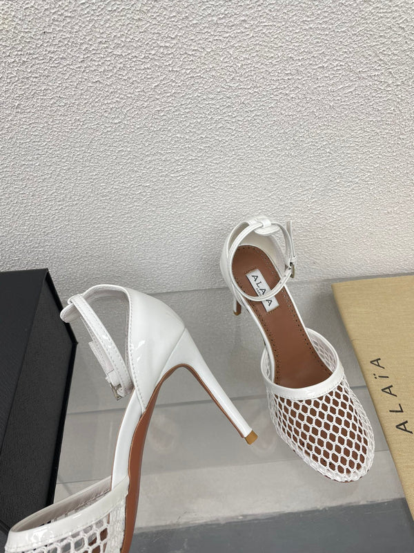 ALAIA HIGH FISHNET 9 CM PUMPS IN WHITE MESH