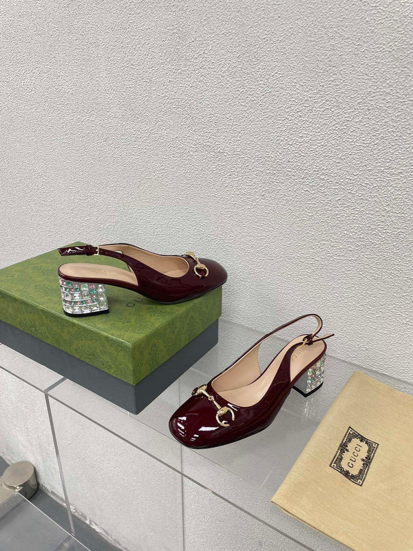 GG SLINGBACK DA DONNA CON MORSETTO IN PELLE DI VITELLO ROSSO VINO CON STRASS