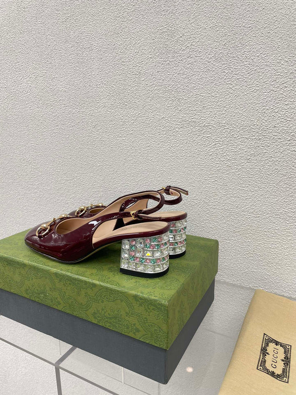 GG SLINGBACK DA DONNA CON MORSETTO IN PELLE DI VITELLO ROSSO VINO CON STRASS