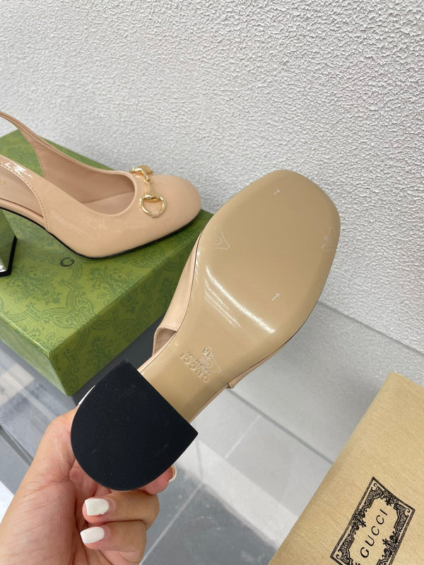 GG SLINGBACK DA DONNA CON MORSETTO 95MM IN PELLE DI VITELLO BEIGE TAN CON STRASS