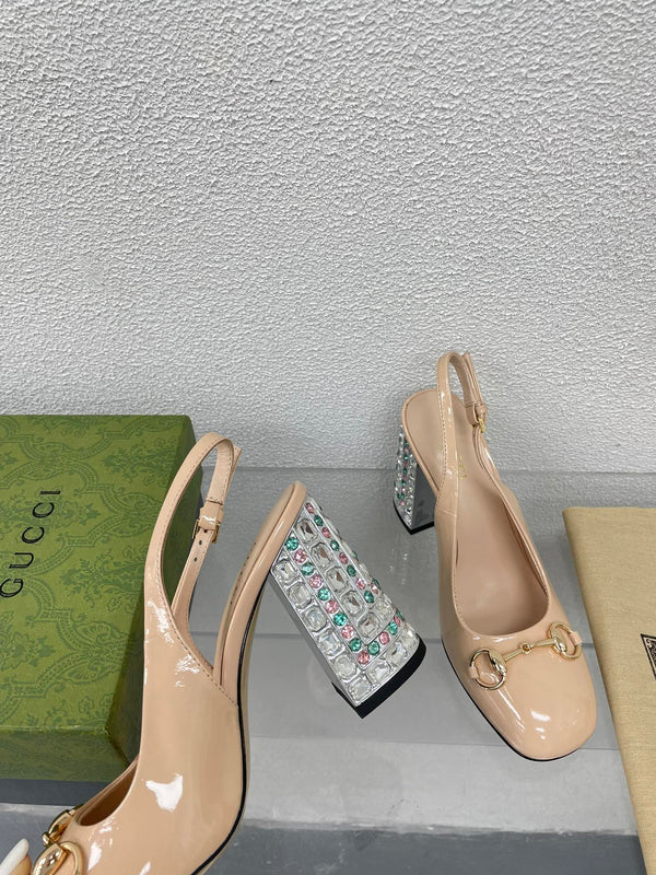 GG SLINGBACK DA DONNA CON MORSETTO 95MM IN PELLE DI VITELLO BEIGE TAN CON STRASS