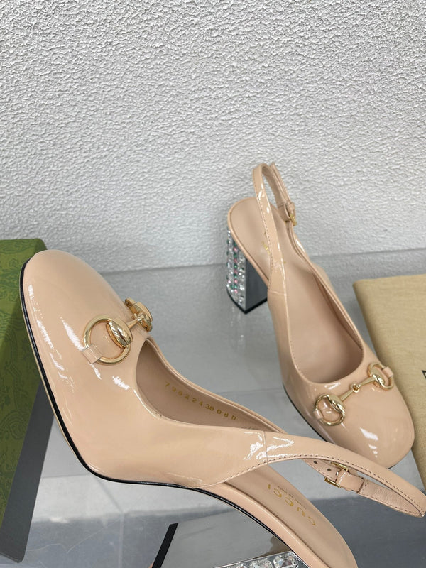 GG SLINGBACK DA DONNA CON MORSETTO 95MM IN PELLE DI VITELLO BEIGE TAN CON STRASS