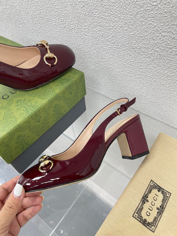 GG WOMEN'S HORSEBIT SLINGBACK 65MM IN WINE RED CALFSKIN