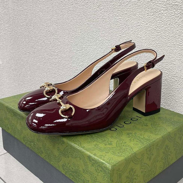 GG WOMEN'S HORSEBIT SLINGBACK 65MM IN WINE RED CALFSKIN