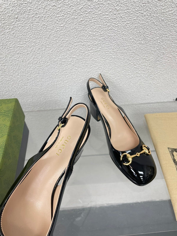 GG WOMEN'S HORSEBIT SLINGBACK 65MM IN BLACK CALFSKIN